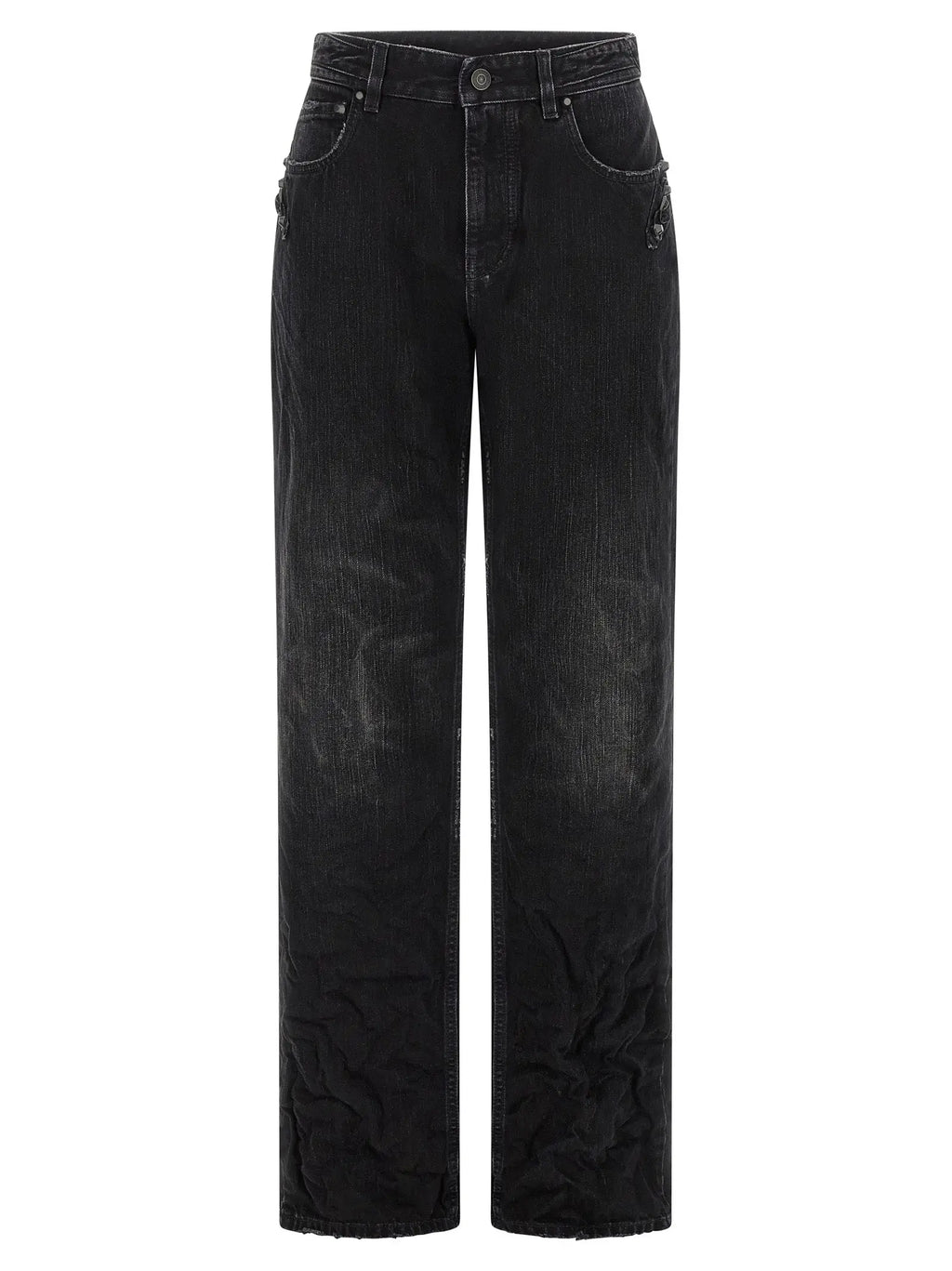 Jean balenciaga noir en coton coupe droite avec jambes larges, finition délavée et aspect usé subtil