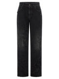 Jean balenciaga noir en coton coupe droite avec jambes larges, finition délavée et aspect usé subtil