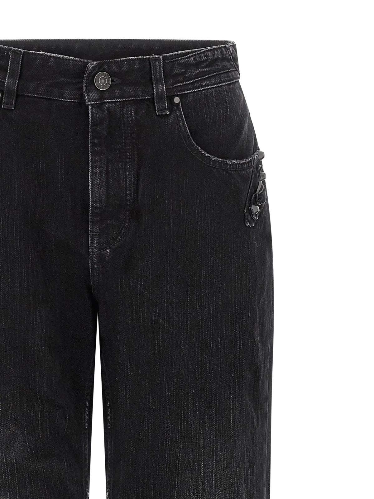 Jean droit balenciaga en coton noir avec texture délavée et détail de bouton décoratif sur la poche avant