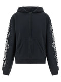 Balenciaga sweat à capuche noir en coton avec fermeture éclair et logo blanc en cursive sur les manches