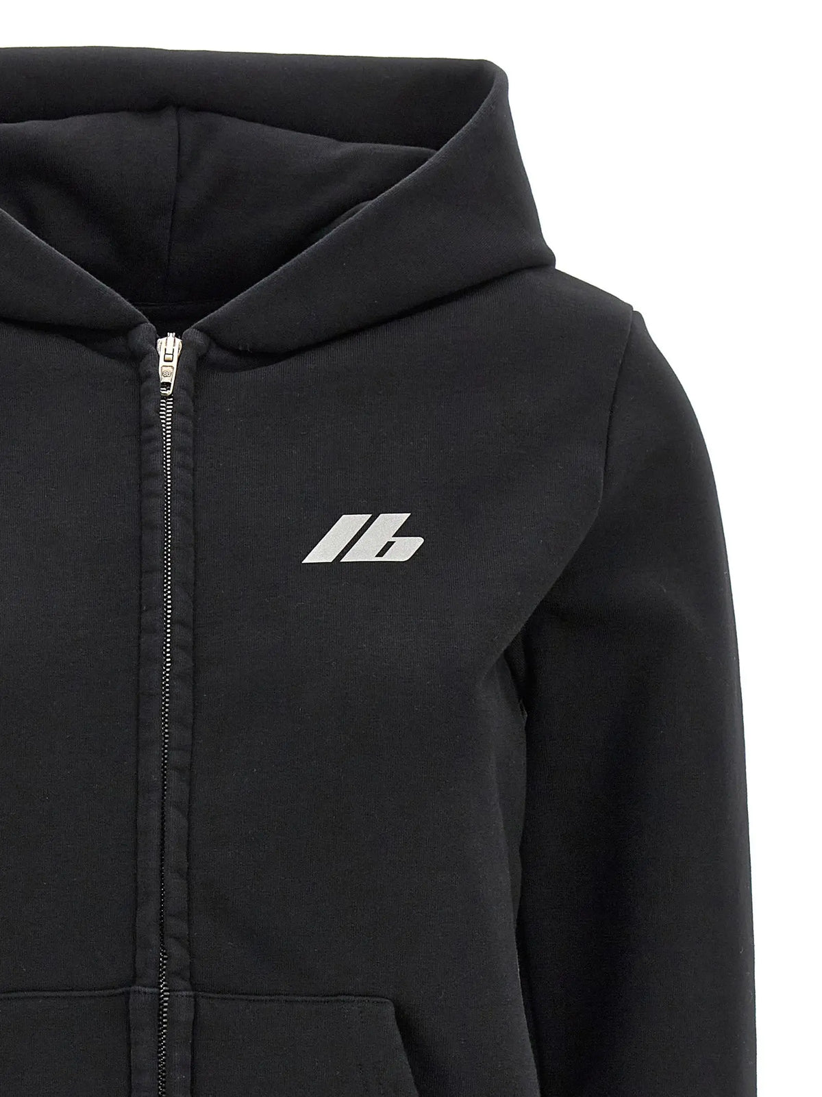 Sweatshirt balenciaga noir en coton avec fermeture éclair et logo blanc sur la poitrine