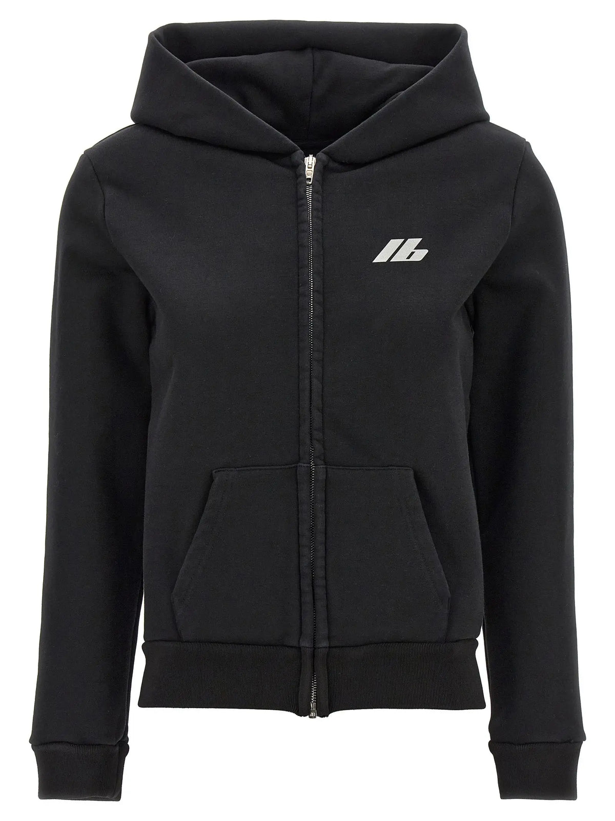 Sweatshirt balenciaga noir en coton avec logo blanc sur la poitrine et fermeture éclair noire