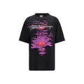 T-shirt balenciaga noir en coton avec un graphique coucher de soleil violet et orange et des palmiers