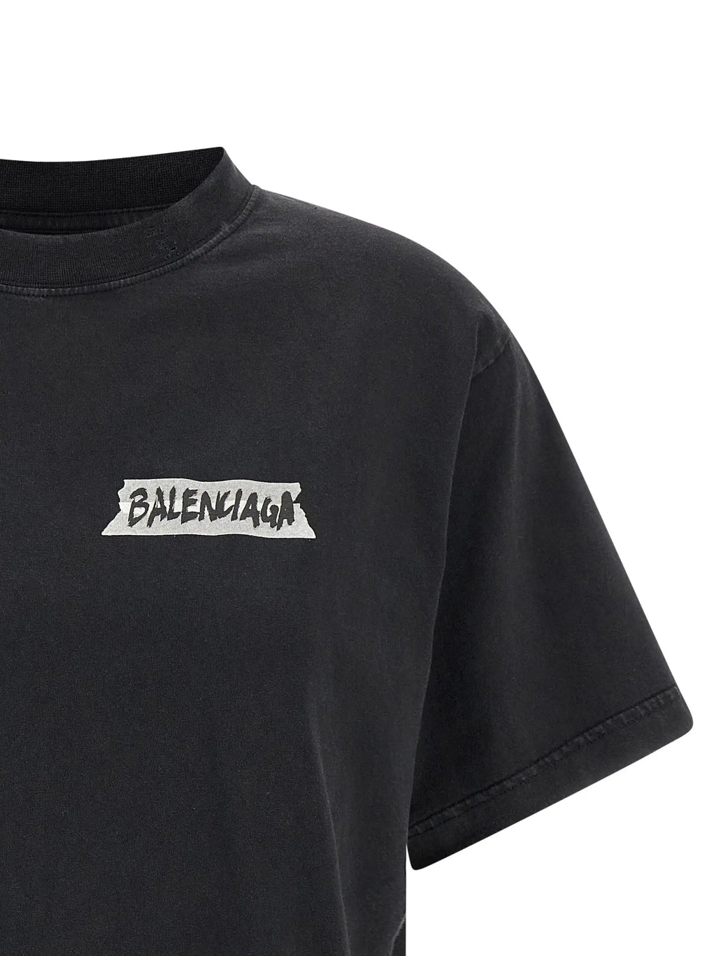 T-shirt balenciaga noir en coton avec logo blanc style graffiti sur la poitrine