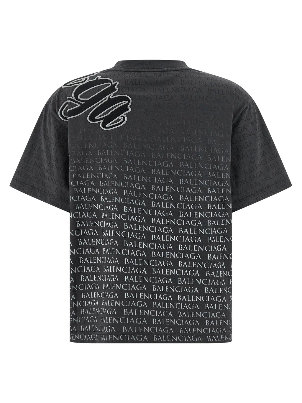 T-shirt balenciaga noir en coton avec imprimé répétitif balenciaga et grand logo blanc sur lépaule