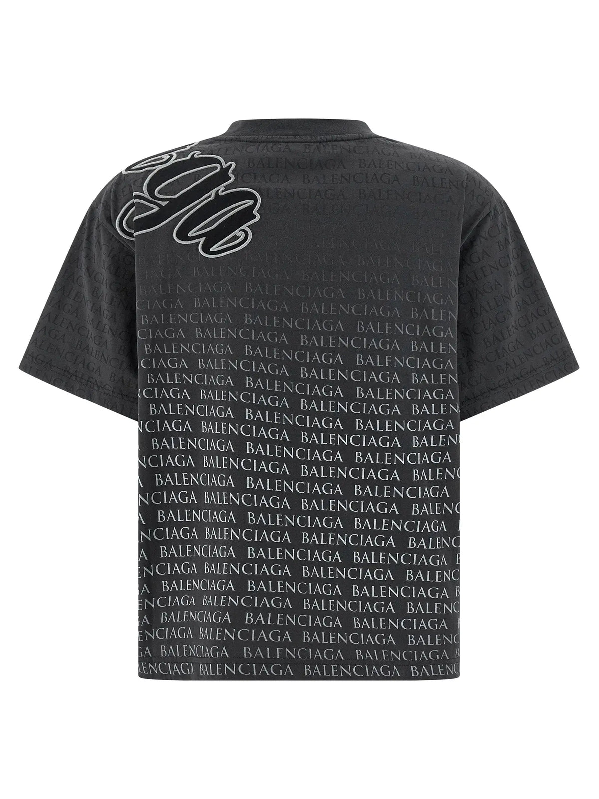 T-shirt balenciaga noir en coton avec imprimé répétitif balenciaga et grand logo blanc sur lépaule