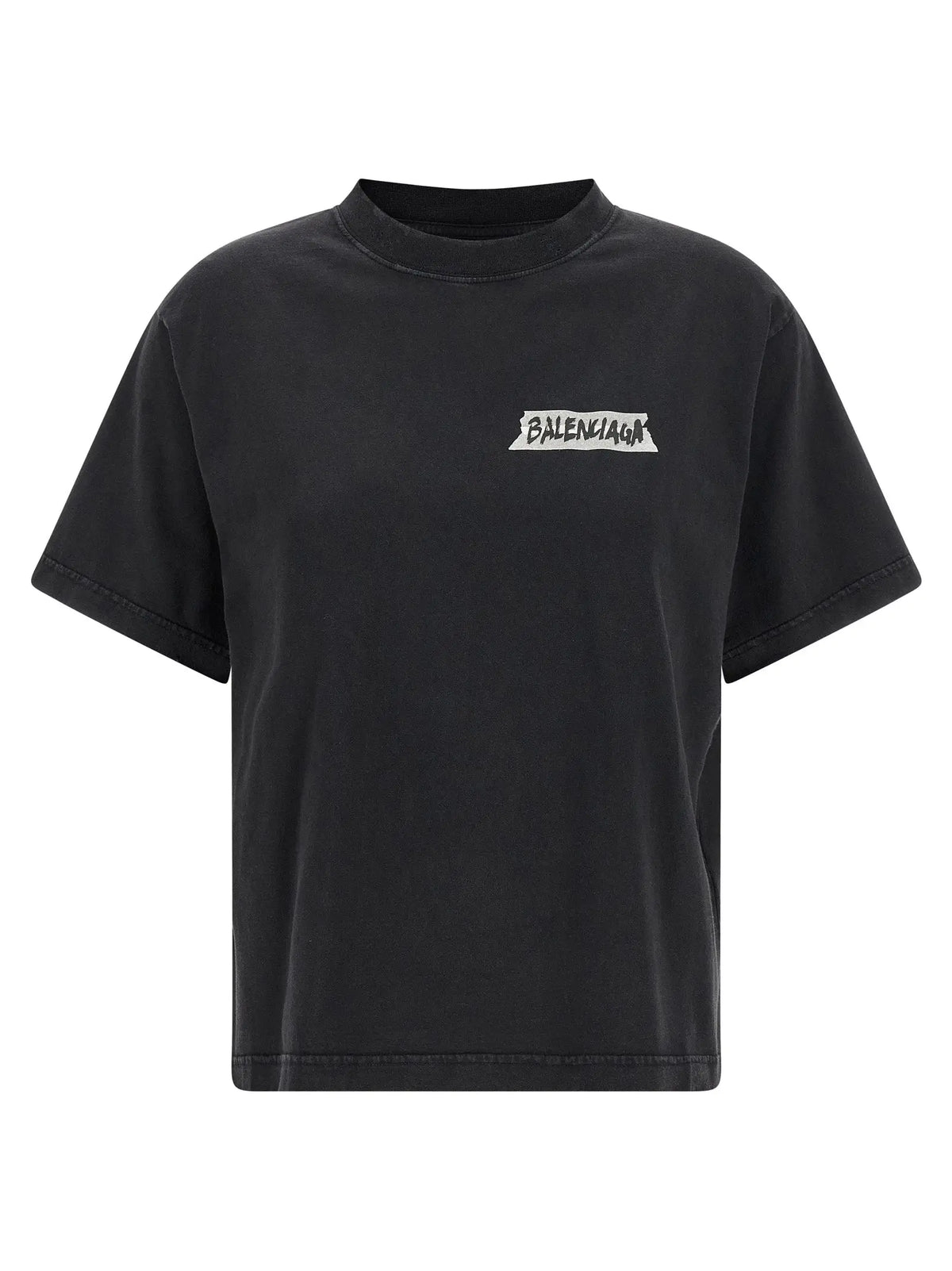 T-shirt balenciaga noir en coton avec logo blanc style graffiti sur la poitrine