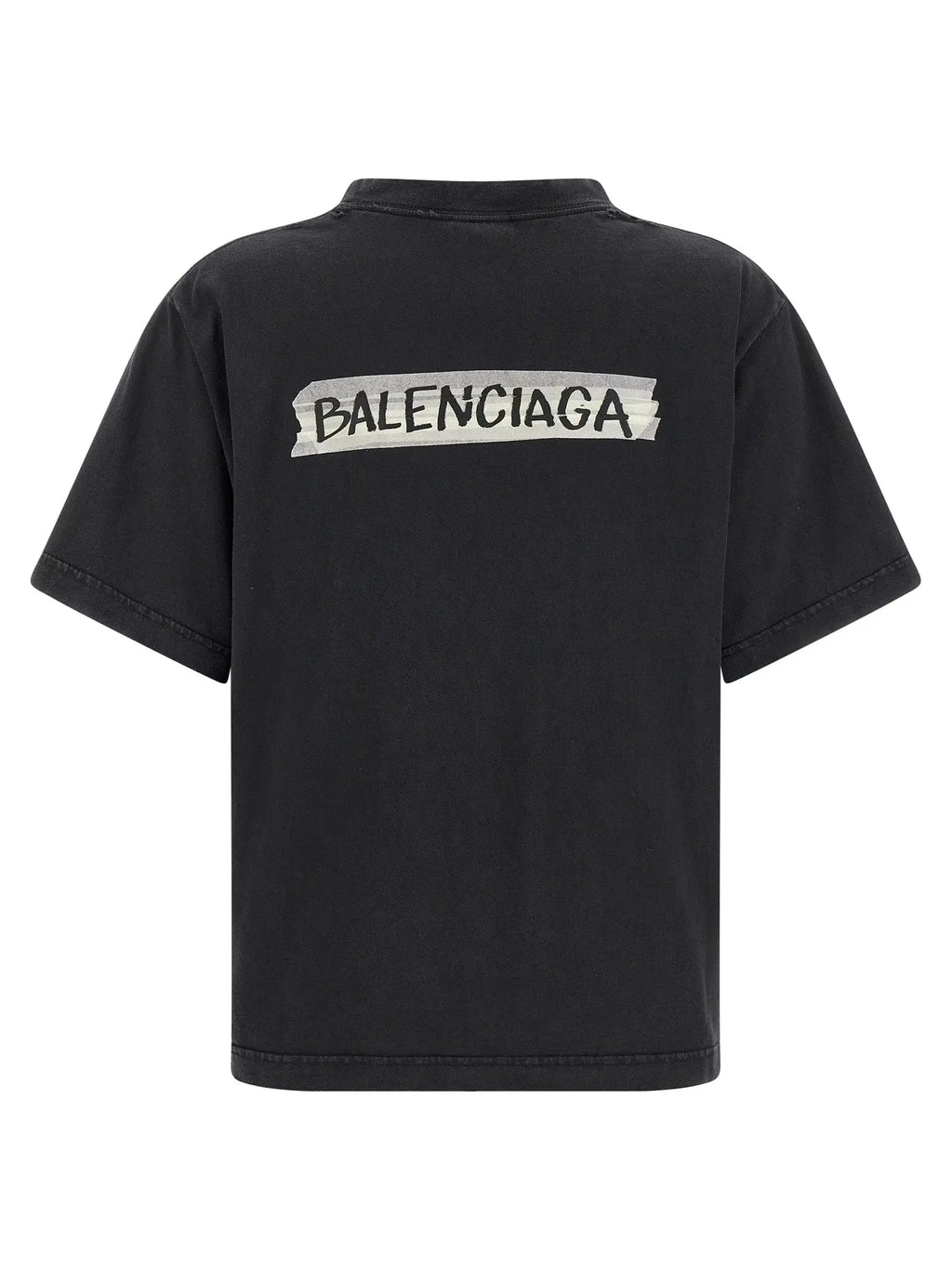 T-shirt balenciaga noir en coton avec logo blanc en style bande usée visible au dos