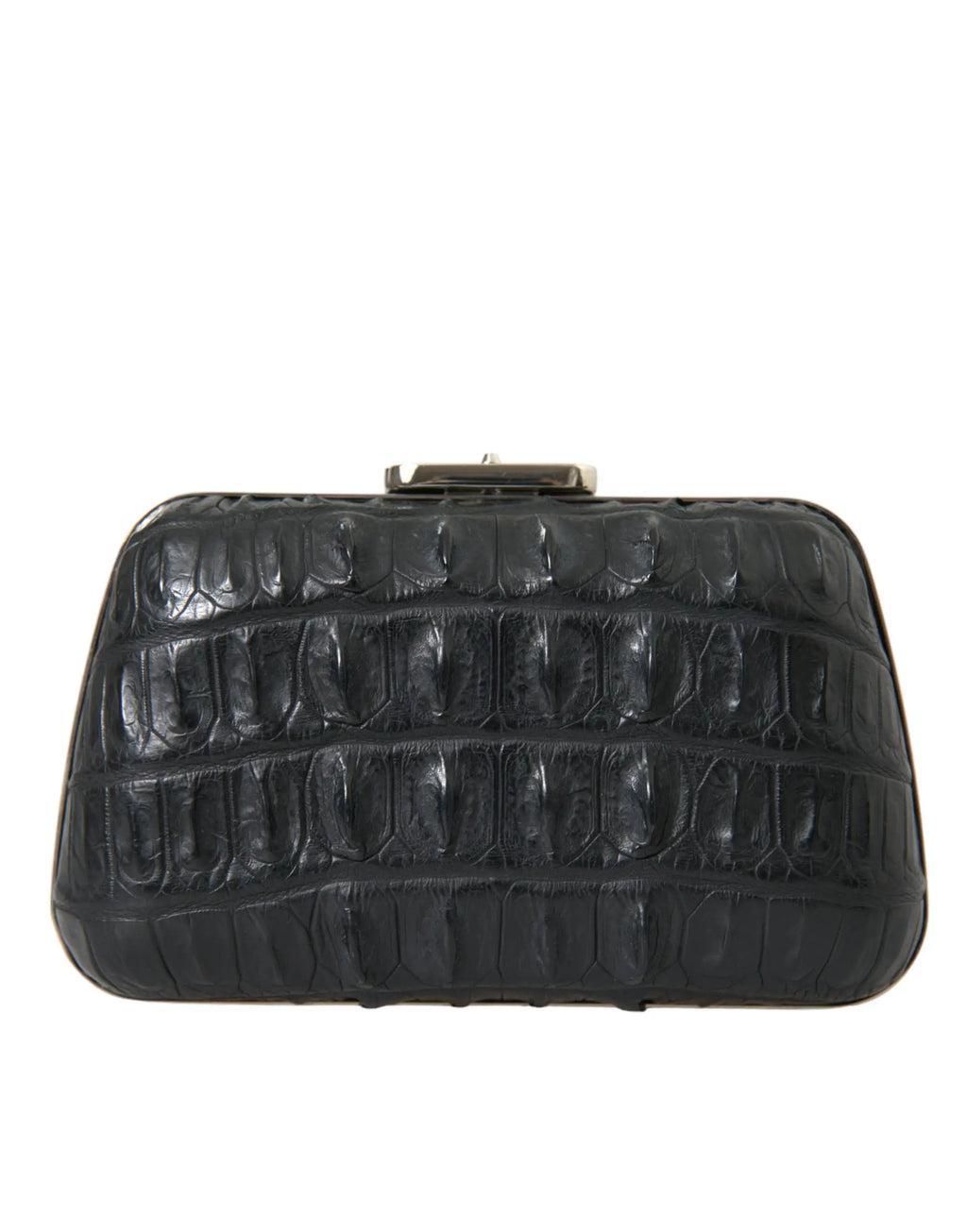 Balenciaga sac pochette noir en cuir exotique de crocodile avec fermoir métallique pour épaule et croisé