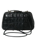 Balenciaga sac pochette noir en cuir embossé peau exotique crocodile avec ferrures argentées et bandoulière amovible