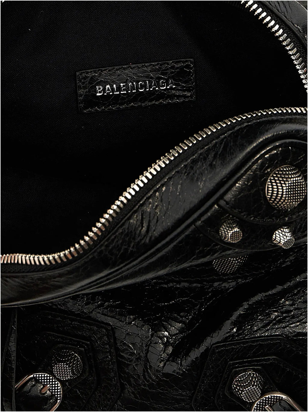 Sac bandoulière balenciaga noir en cuir de agneau brillant avec clous métalliques