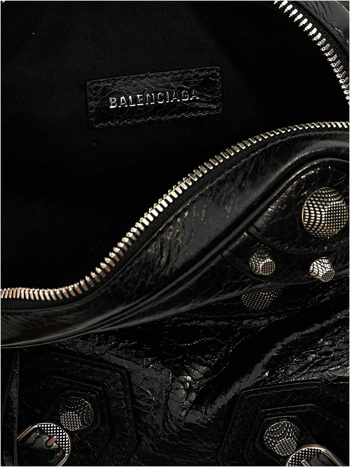Sac bandoulière balenciaga noir en cuir de agneau brillant avec clous métalliques
