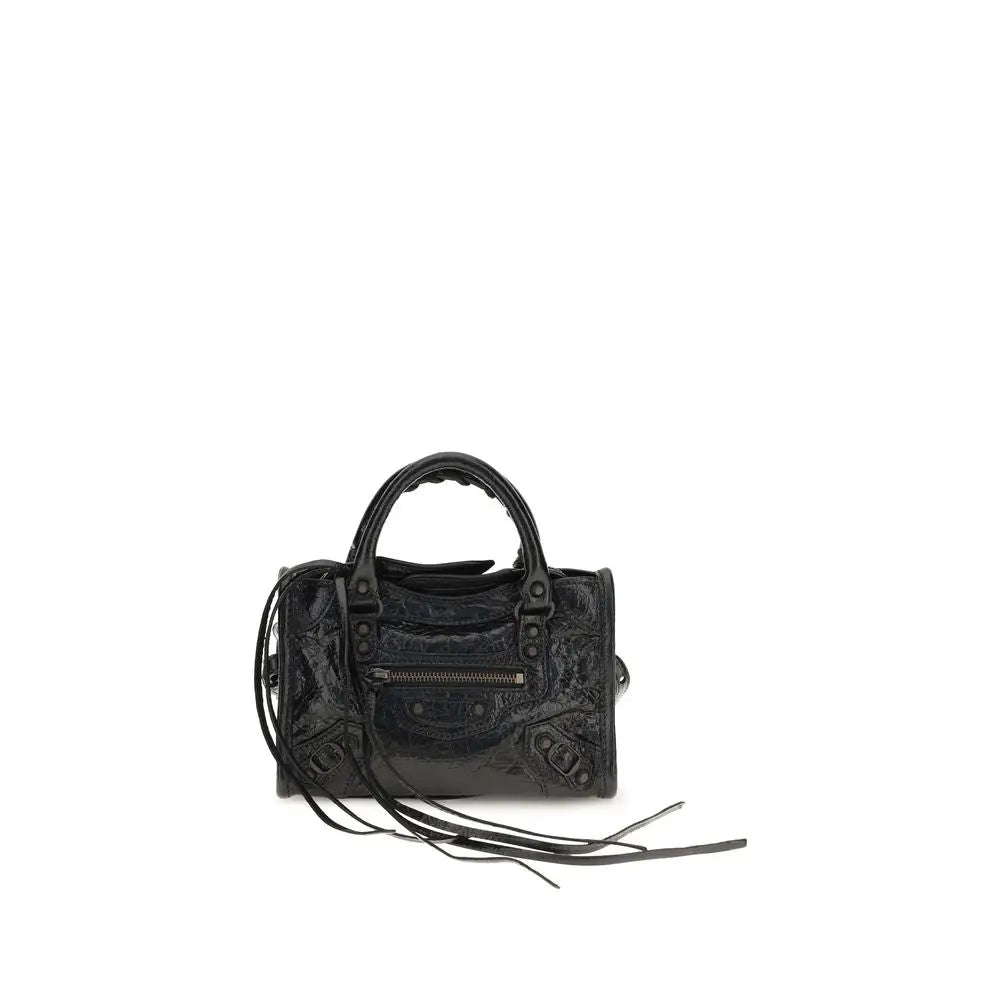 Sac balenciaga black lamb ovis aries en cuir noir embossé crocodile avec design structuré et métal signature