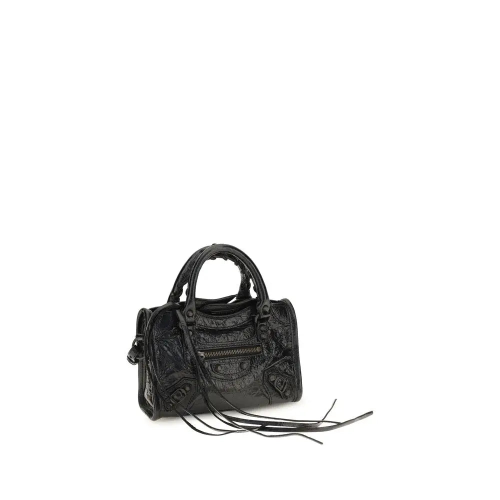 Sac à main balenciaga black lamb ovis aries noir mini speedy en cuir embossé crocodile avec anses en cuir tressé