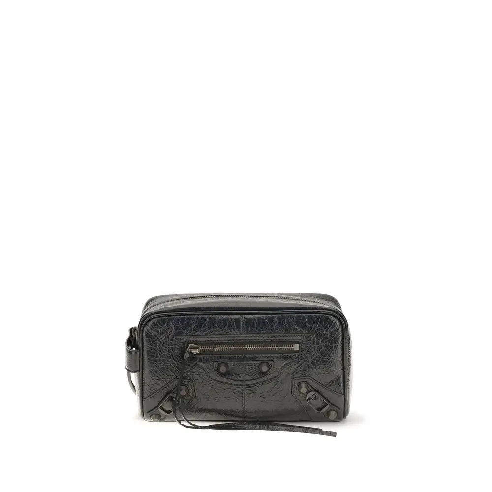 Sac bandoulière balenciaga noir en cuir texturé avec fermeture éclair avant et garnitures métalliques