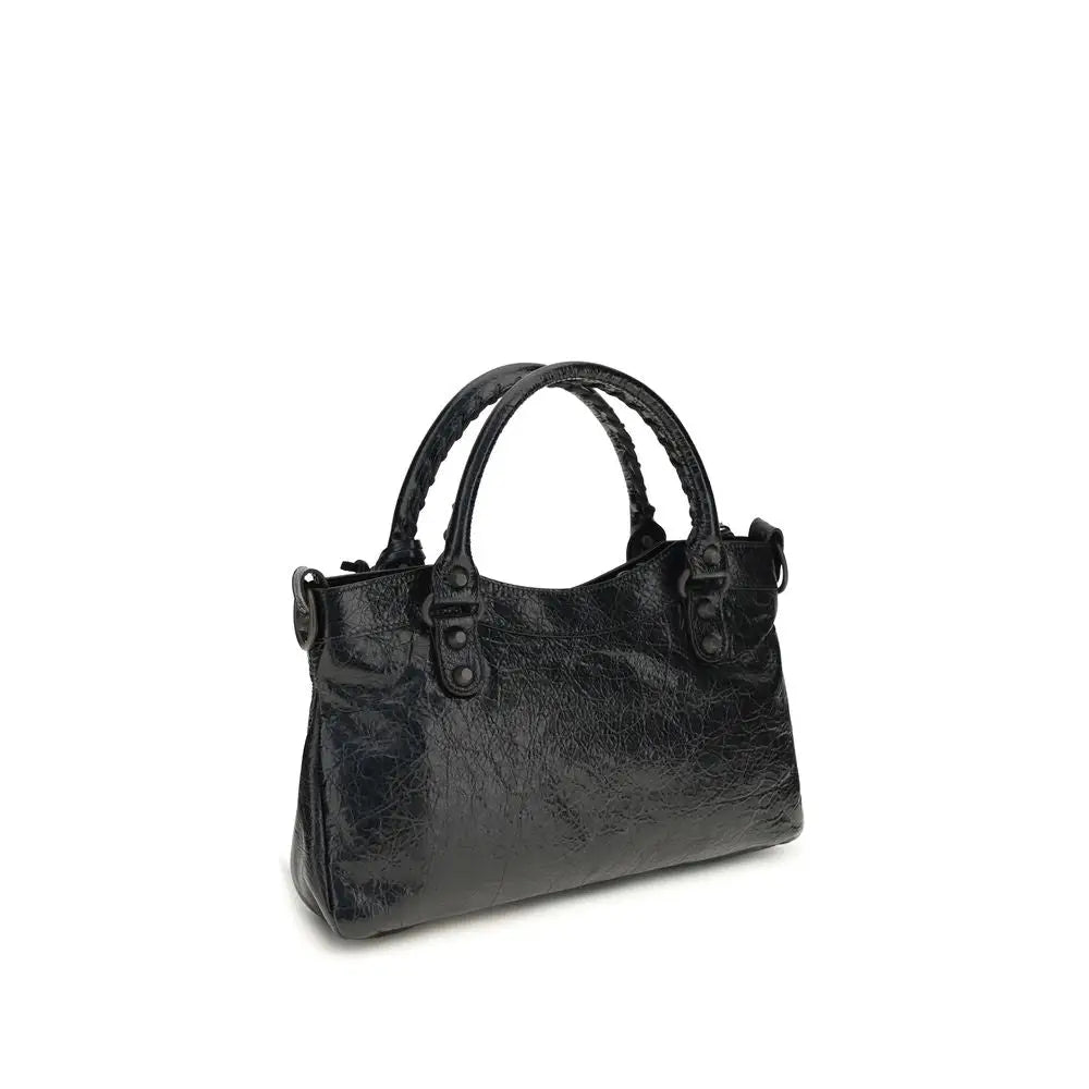 Sac épaule balenciaga black lamb ovis aries en cuir texturé noir avec poignées tressées design mini city
