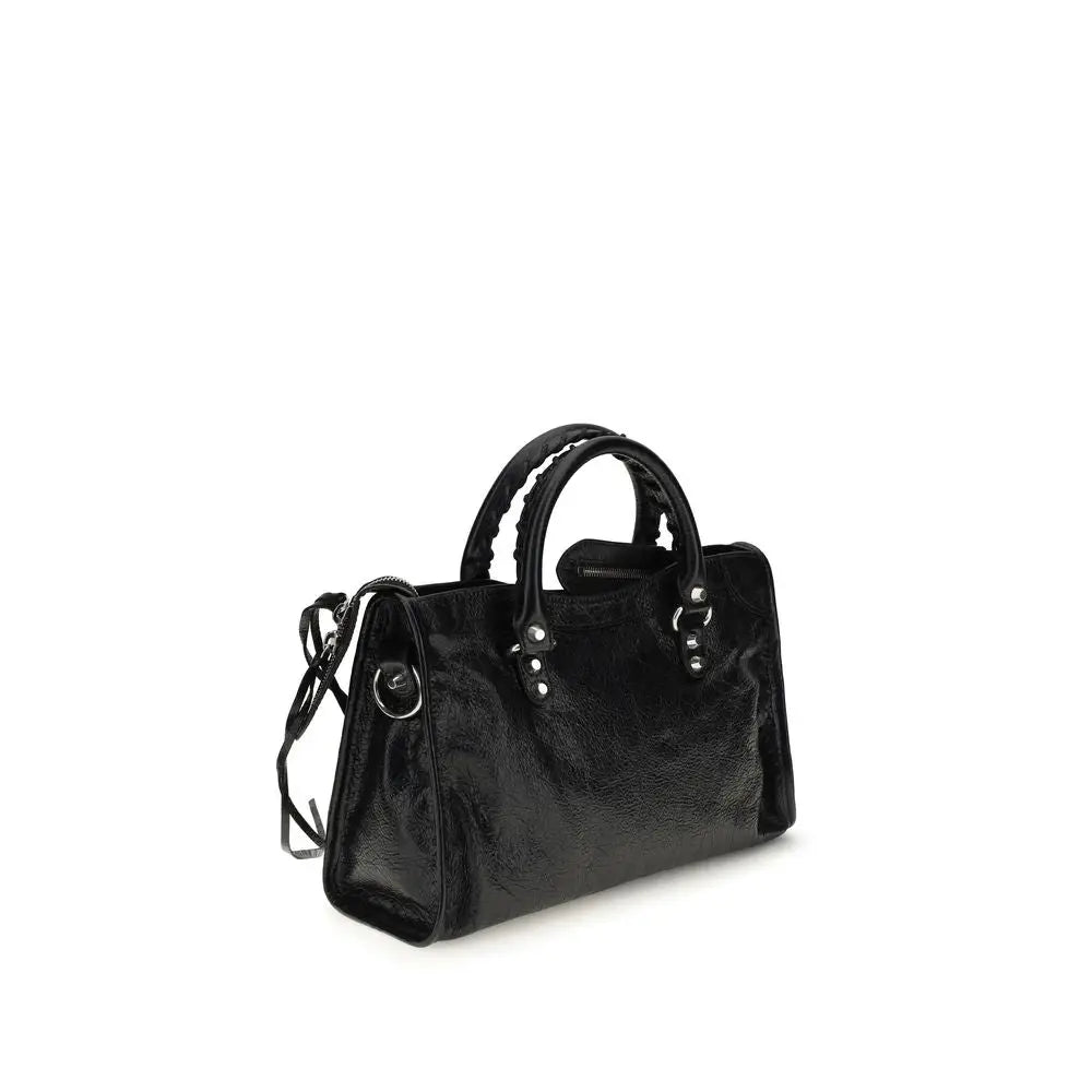 Sac épaule balenciaga noir en cuir agneau avec anses tressées et ferrures argentées