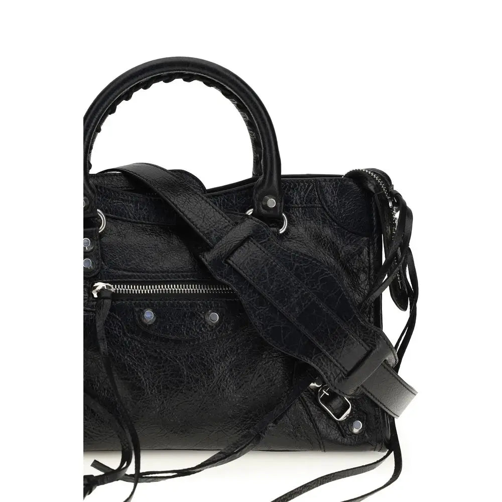 Sac à bandoulière balenciaga noir en cuir dagneau ovis aries texturé avec poignée supérieure et quincaillerie argentée