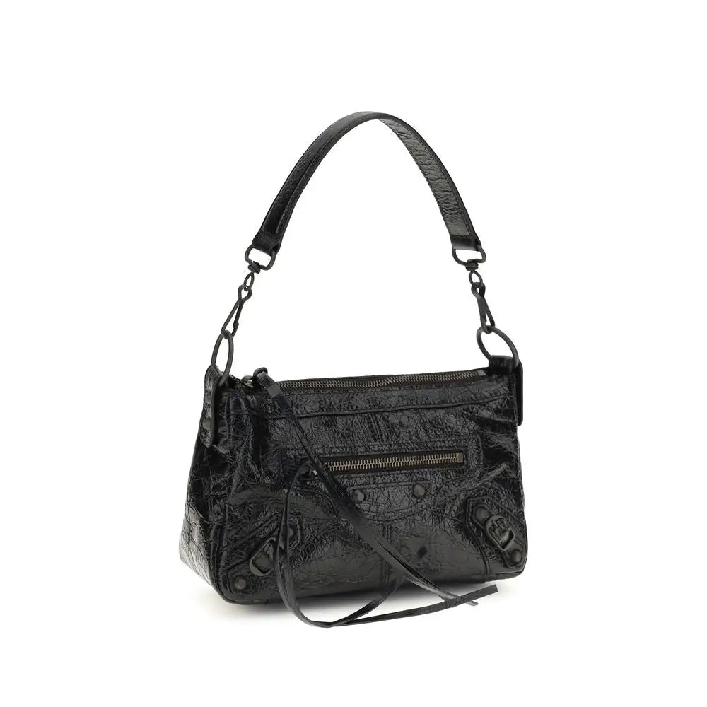 Sac bandoulière balenciaga black lamb ovis aries noir en cuir verni brillant texturé avec détails métalliques