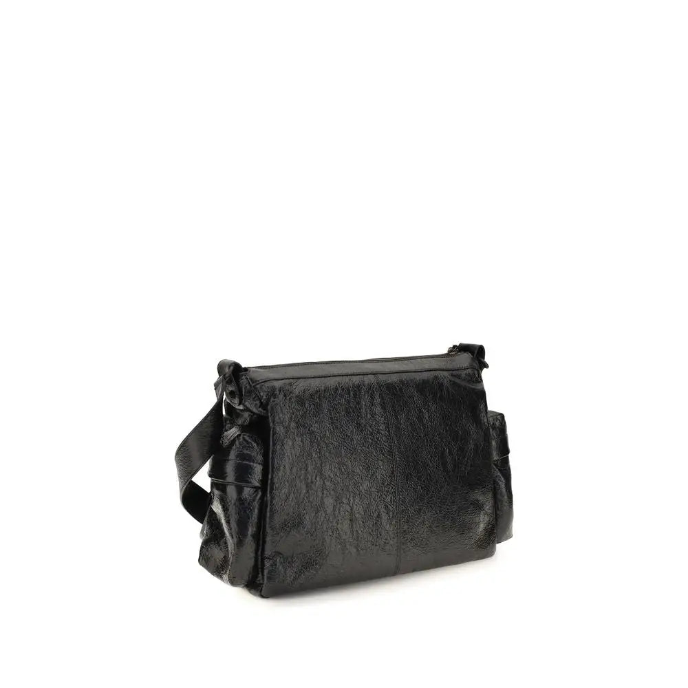 Sac bandoulière balenciaga black lamb ovis aries en cuir noir texturé avec finition brillante et sangle ajustable