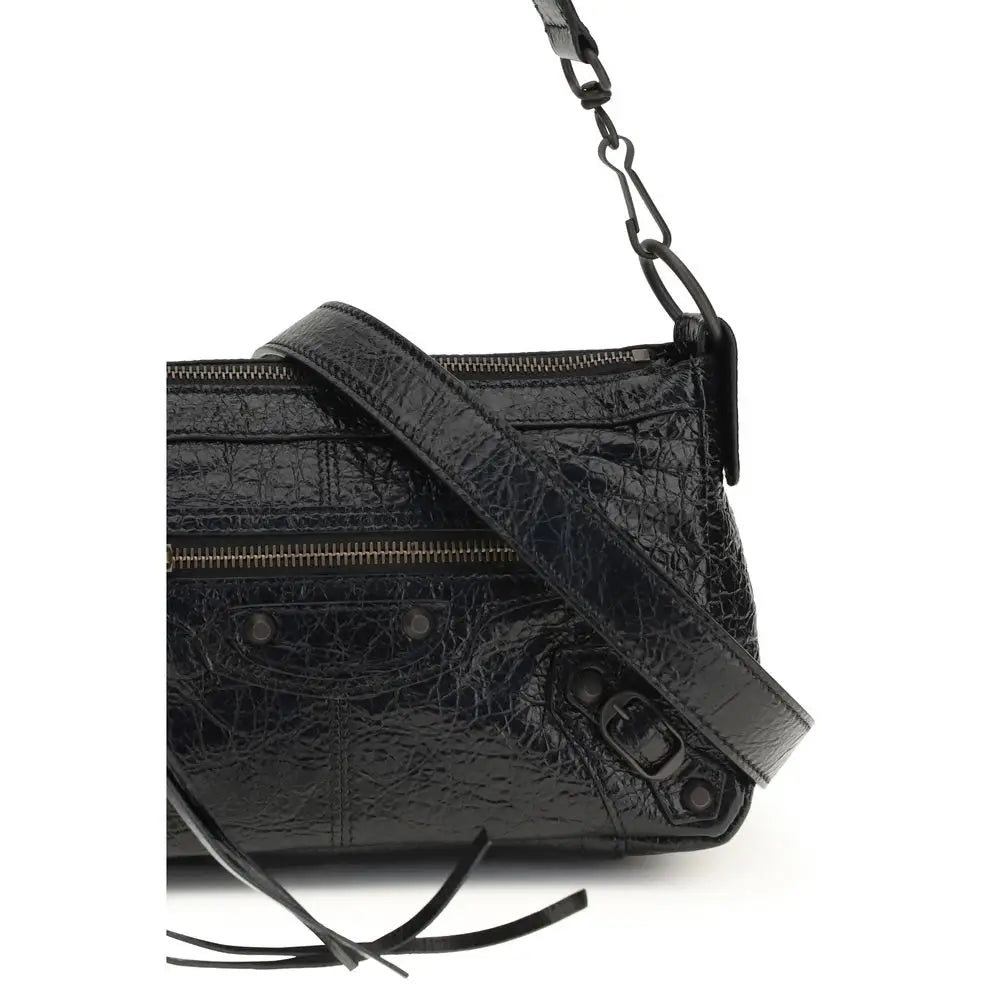 Sac bandoulière balenciaga black lamb ovis aries en cuir embossé crocodile noir avec fermeture métallique et chaîne détachable