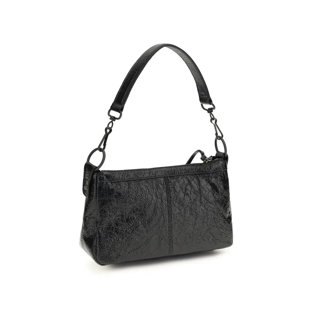 Sac bandoulière balenciaga noir en cuir texturé au fini brillant avec chaîne en maillons