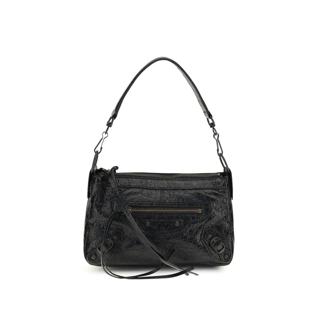 Sac bandoulière balenciaga noir en cuir embossé crocodile avec forme rectangulaire structurée et détails métalliques