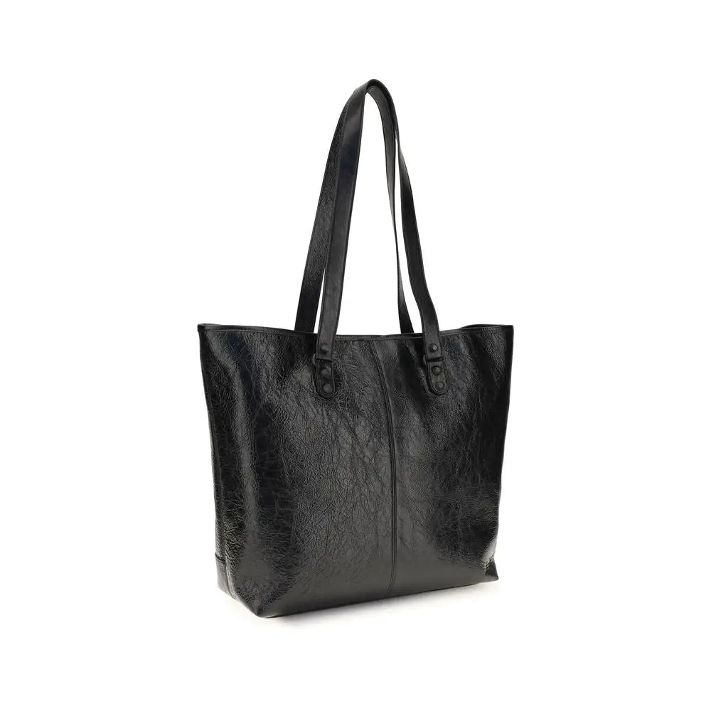 Sac cabas balenciaga noir en cuir dagneau ovis aries avec surface texturée et doubles poignées supérieures