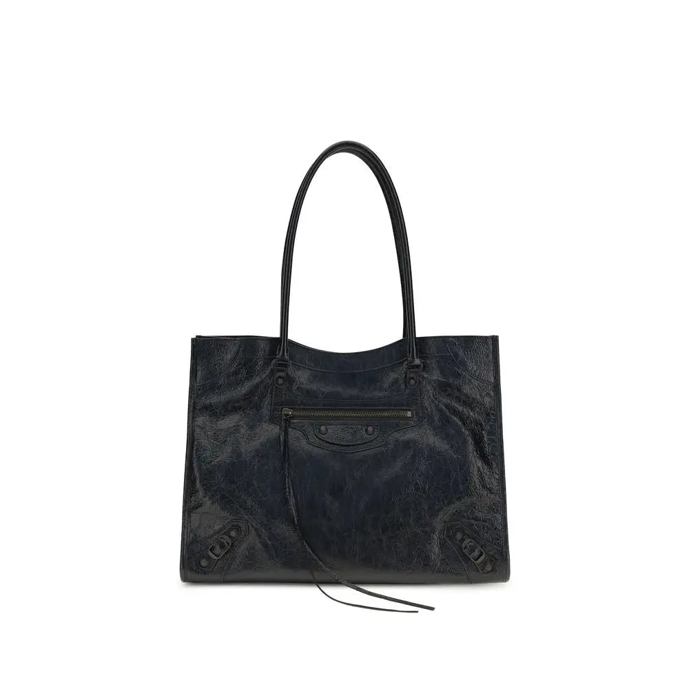 Sac épaule balenciaga black lamb ovis aries en cuir froissé noir avec ferrures métalliques signature