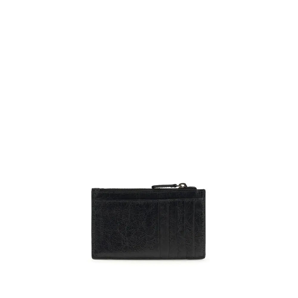 Porte-cartes balenciaga noir en cuir texturé avec fermeture éclair modèle lamb ovis aries