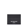 Porte-cartes balenciaga noir en lamb ovis aries avec logo blanc et inscription made in italy visible