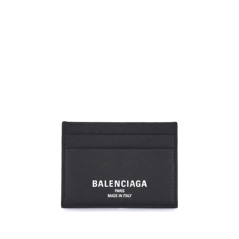 Porte-cartes balenciaga noir en lamb ovis aries avec logo blanc et inscription made in italy visible