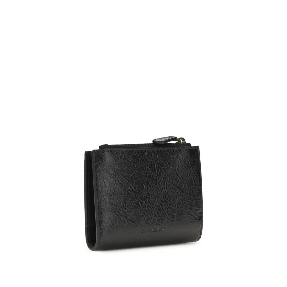 Portefeuille balenciaga black lamb ovis aries en cuir noir texturé avec fermeture éclair