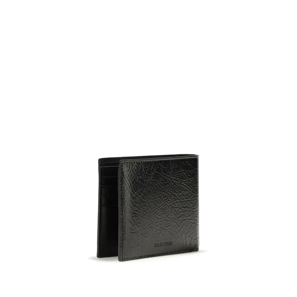 Portefeuille balenciaga noir en cuir dagneau texturé avec logo embossé subtil visible sur le devant