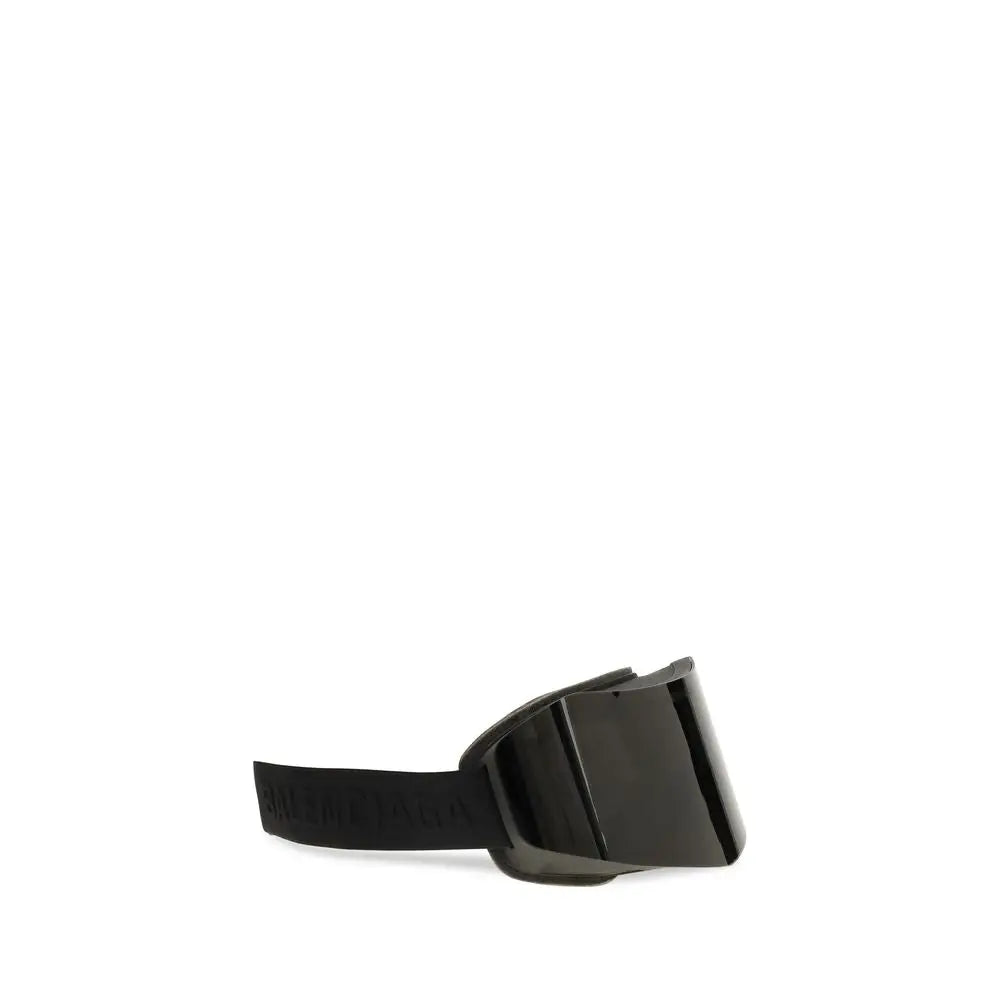 Boucle de ceinture noire brillante en plastique avec branding balenciaga embossé sur la sangle des lunettes balenciaga en polyamide noir