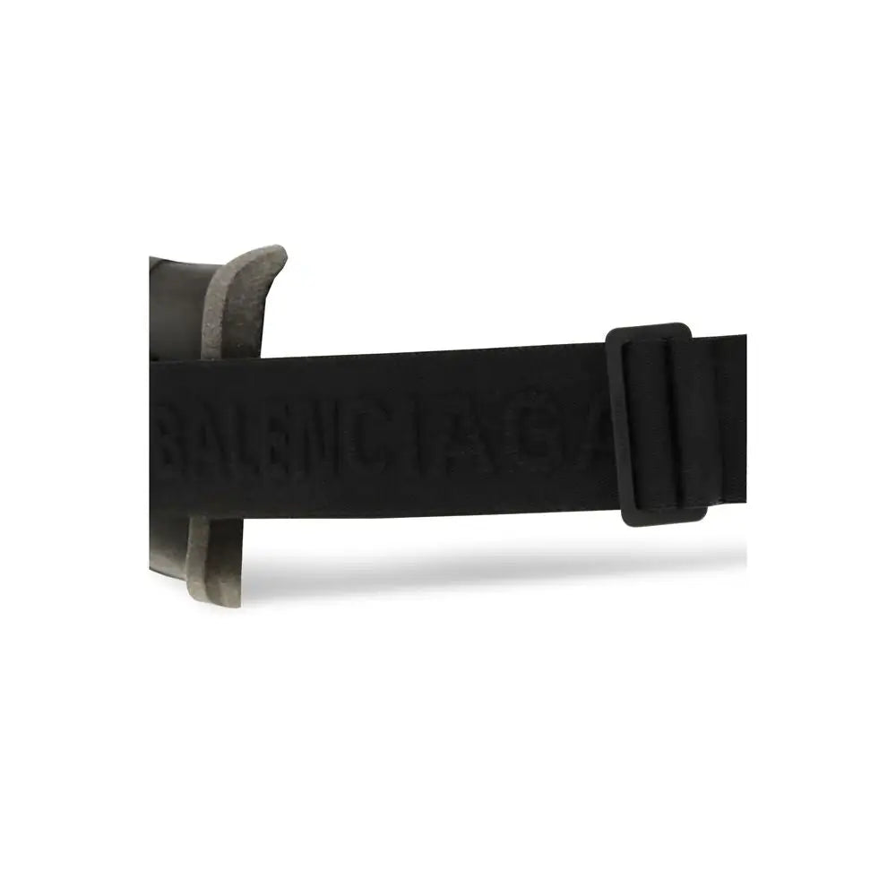 Ceinture noire en cuir balenciaga avec logo embossé et boucle mate pour lunettes polyamide noires balenciaga
