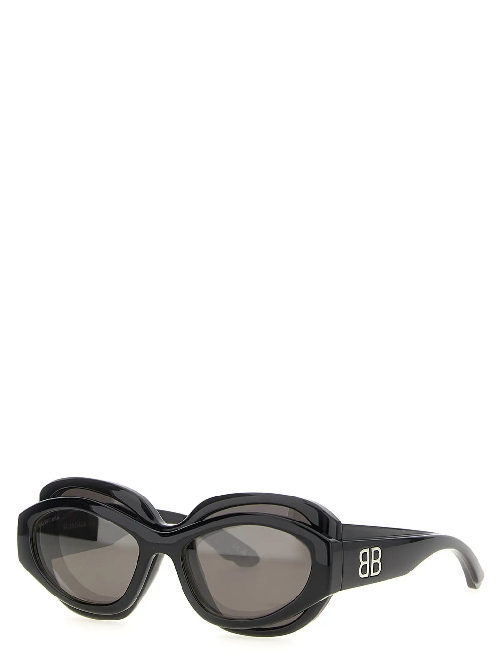 Lunettes de soleil balenciaga noires en polyamide avec montures épaisses superposées et verres gris foncé