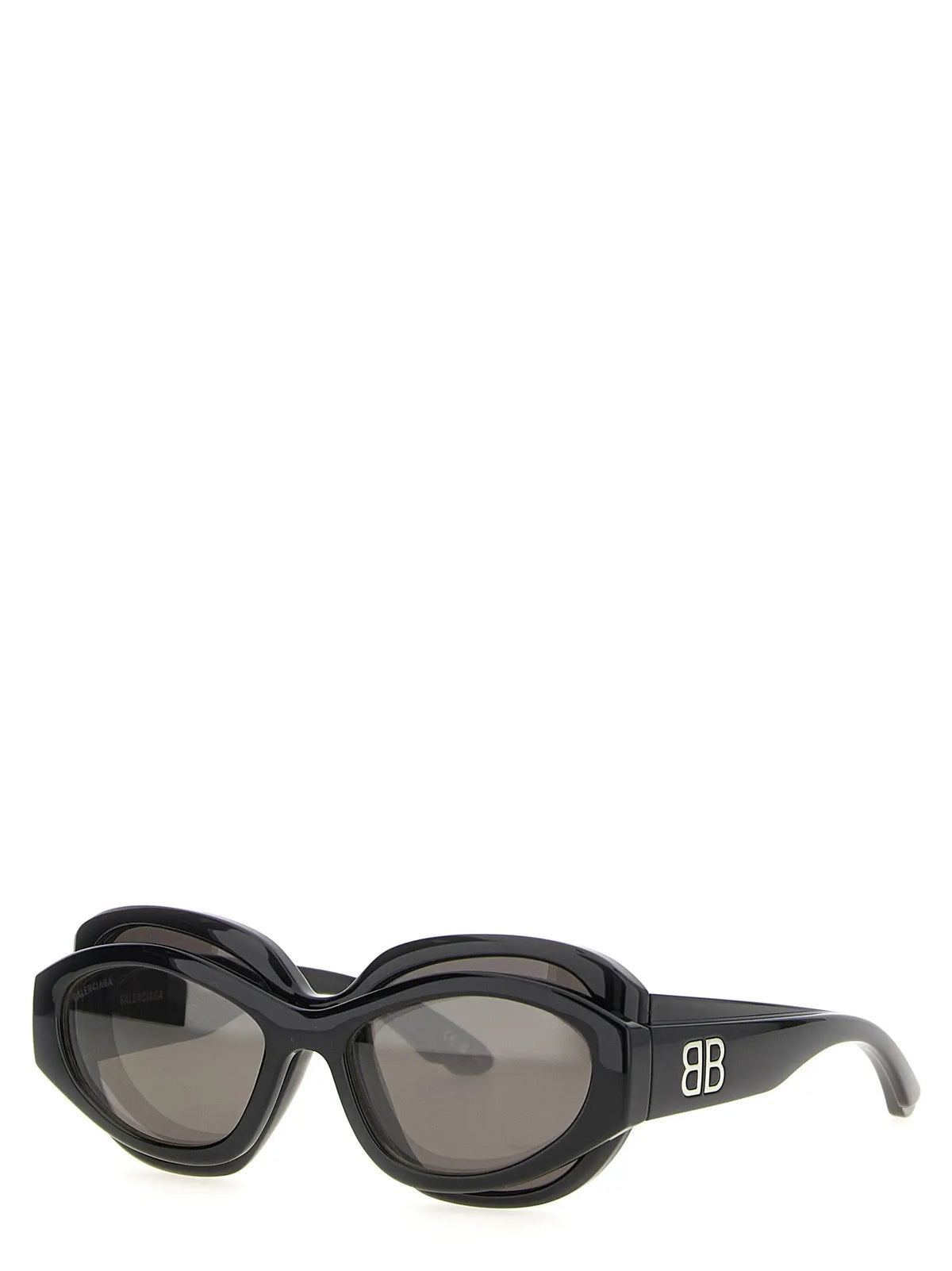 Lunettes de soleil balenciaga noires en polyamide avec montures épaisses superposées et verres gris foncé