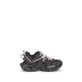 Balenciaga black polyester athletic sneakers with chunky rubber sole and contrasting pink and blue laces