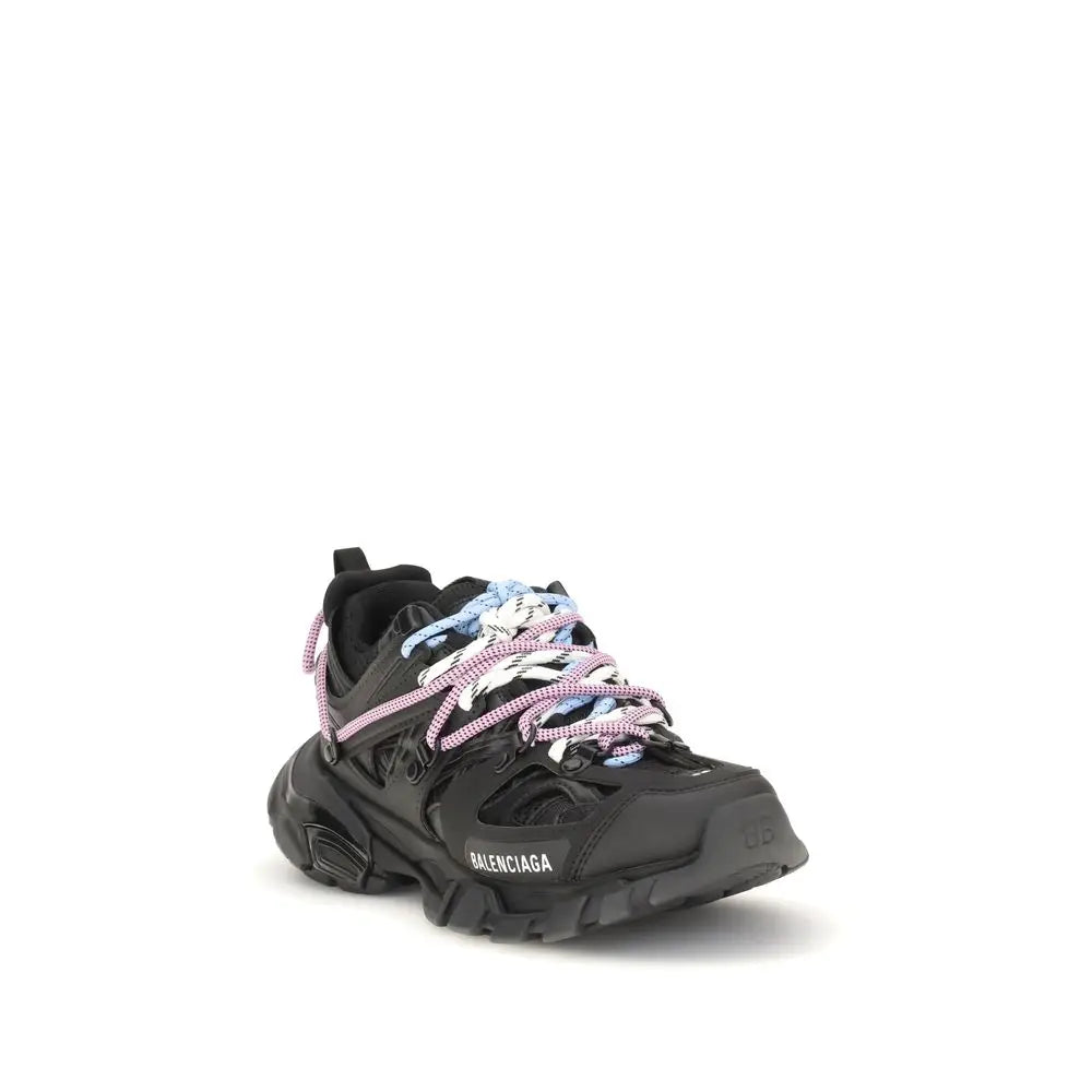 Baskets athlétiques balenciaga noires en polyester avec semelle en caoutchouc épaisse et lacets multicolores