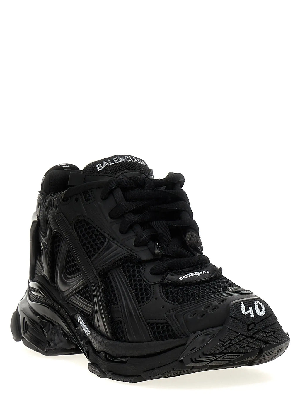 Baskets athlétiques en polyester noir balenciaga triple s avec design épais superposé et détails en mesh