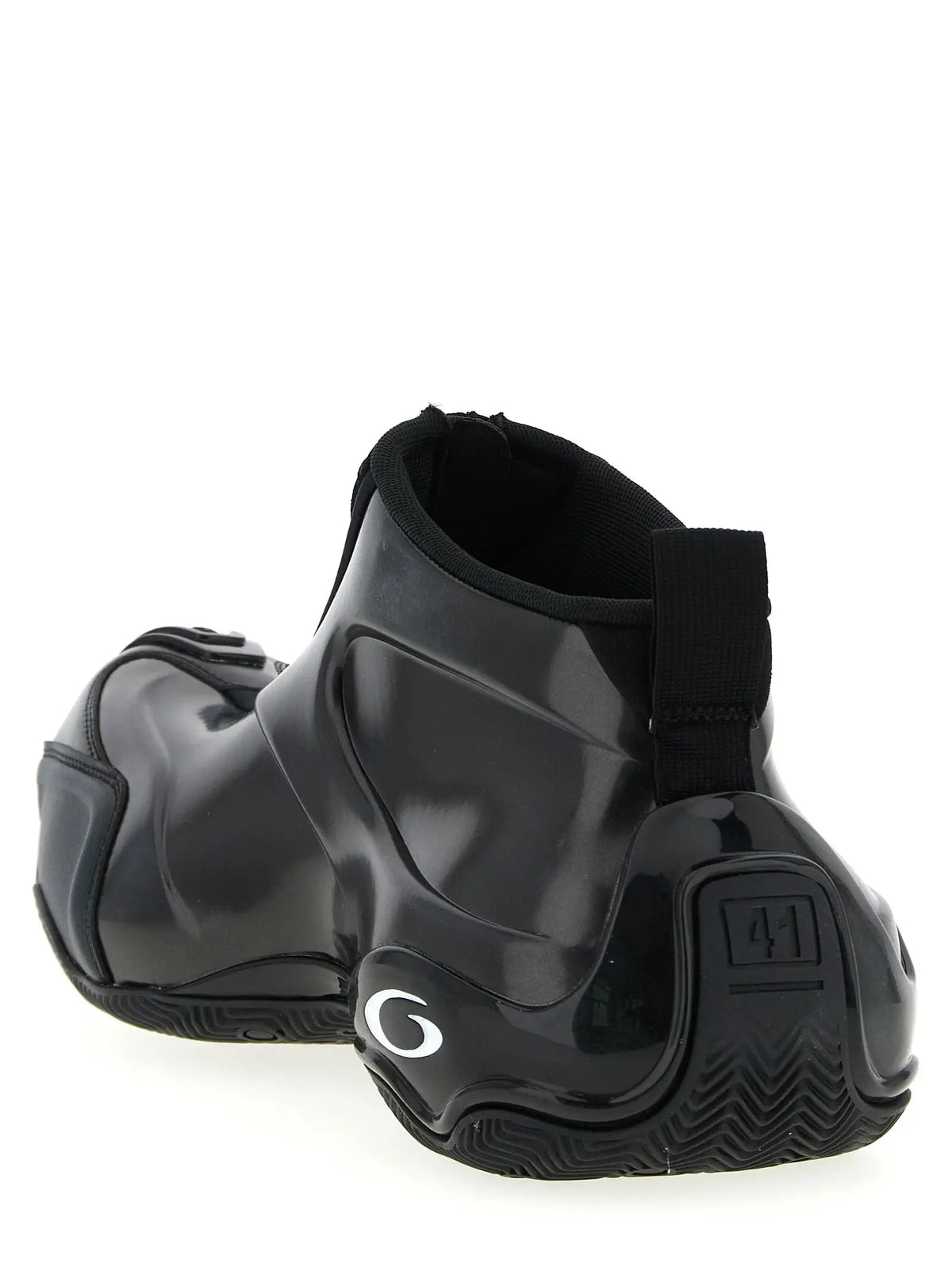 Bottes en caoutchouc noires brillantes balenciaga avec logo blanc et design futuriste en polyester