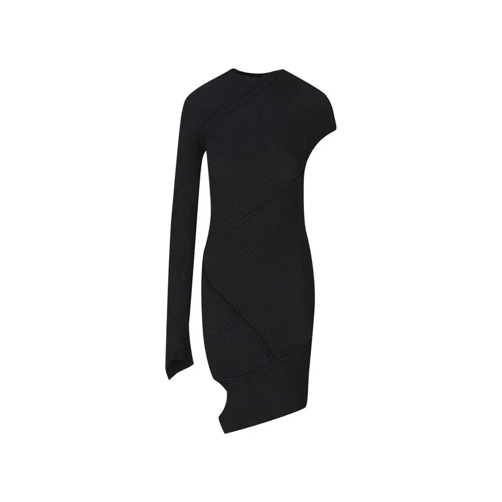 Robe cocktail asymétrique noire en polyester balenciaga avec une manche longue et découpe latérale