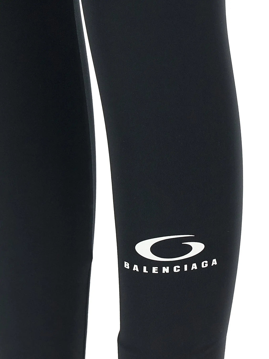 Legging balenciaga noir en polyester avec logo blanc sur la cuisse vue avant