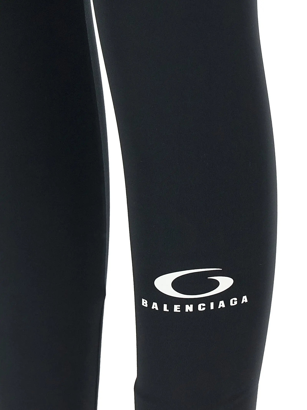 Legging balenciaga noir en polyester avec logo blanc sur la cuisse vue avant