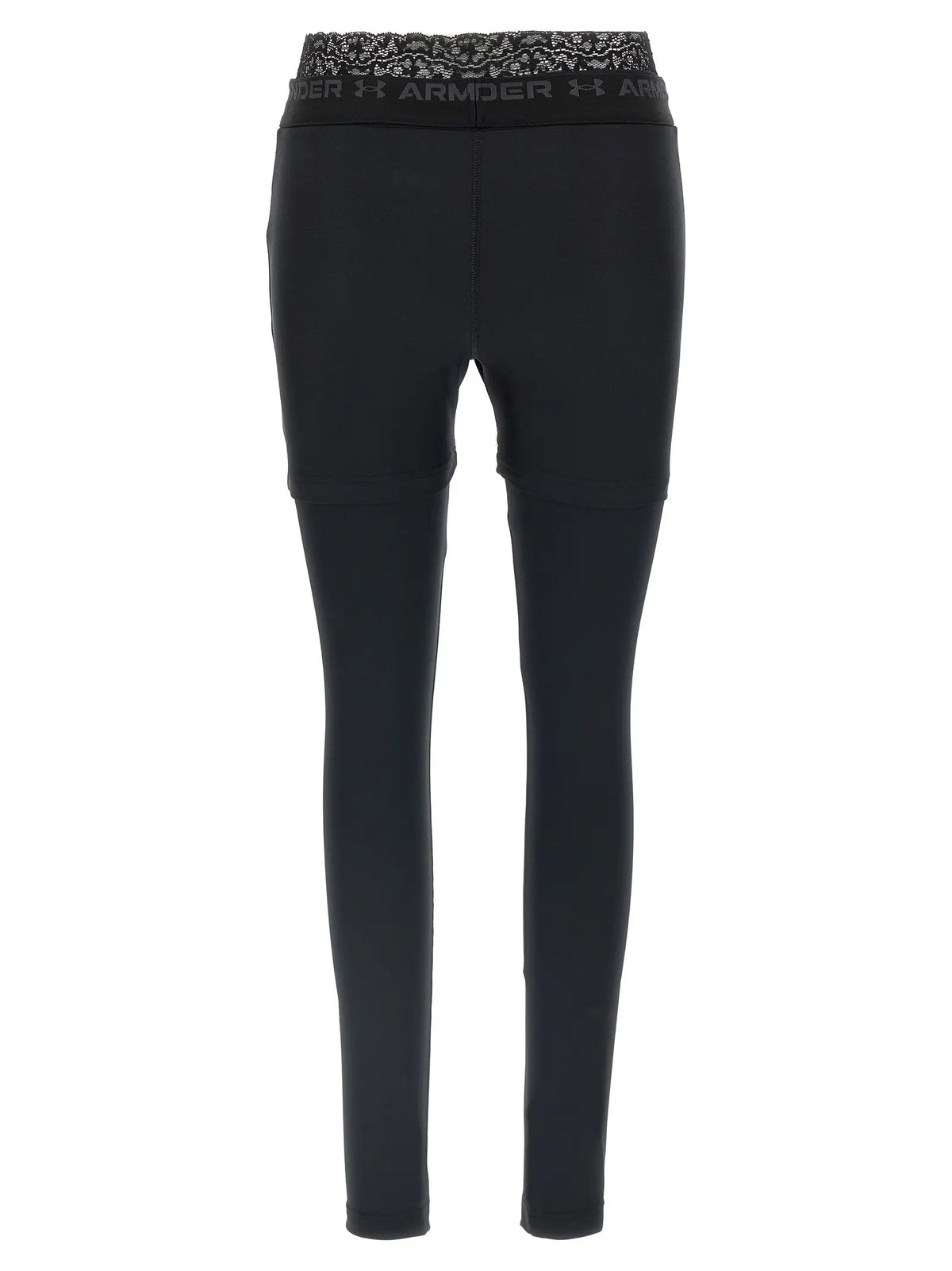 Legging balenciaga noir en polyester avec taille à motif et logo under armour visible
