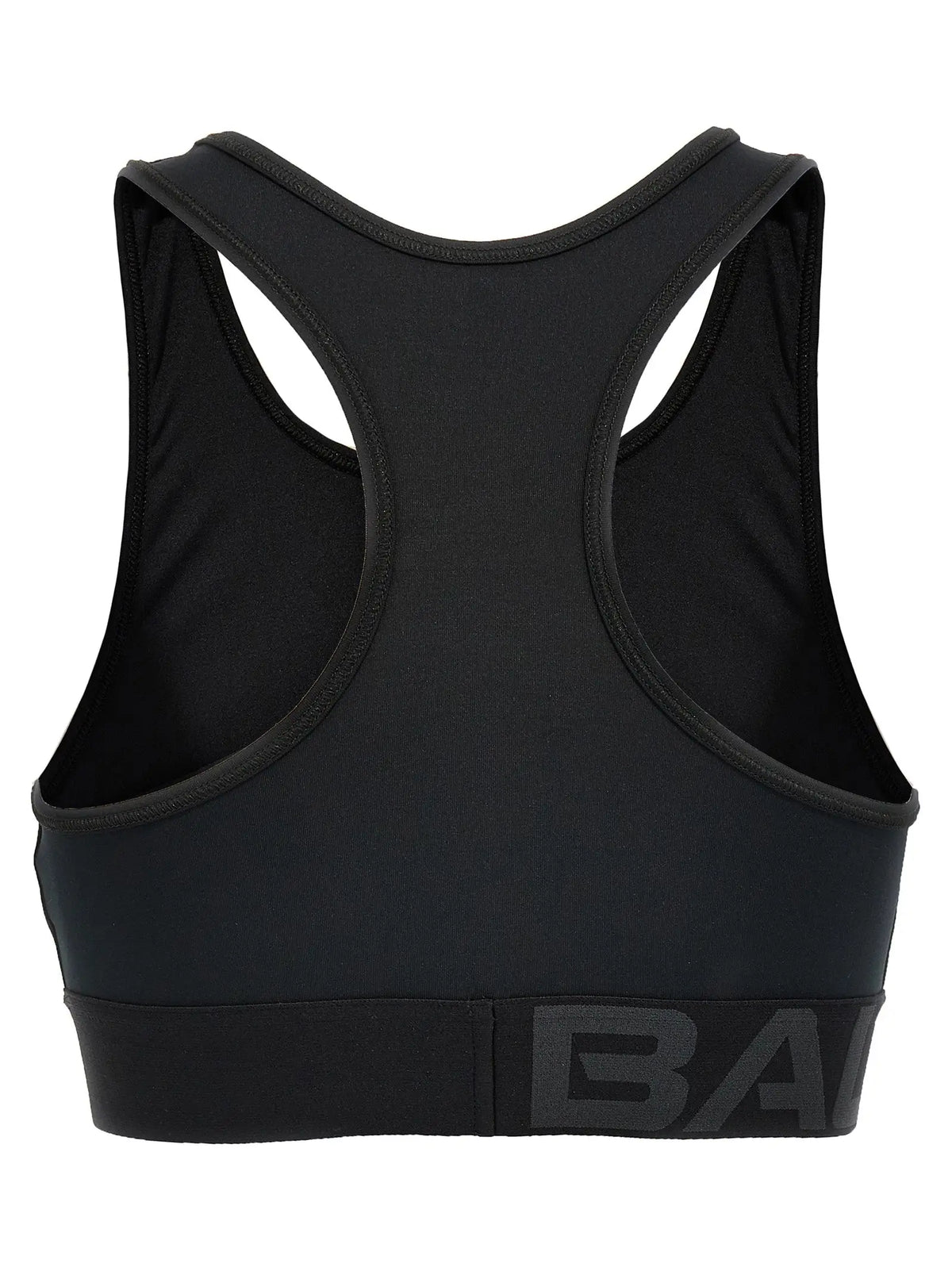 Brassière de sport noire balenciaga en polyester avec design ajusté et logo ba gris subtil sur la bande inférieure
