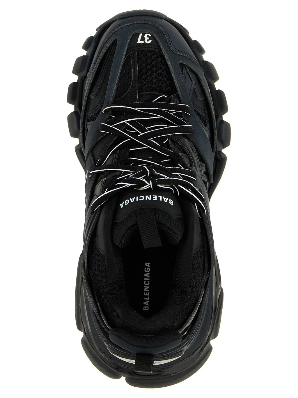 Balenciaga black polyethylene athletic sneakers with chunky rubber sole and white laces in black color