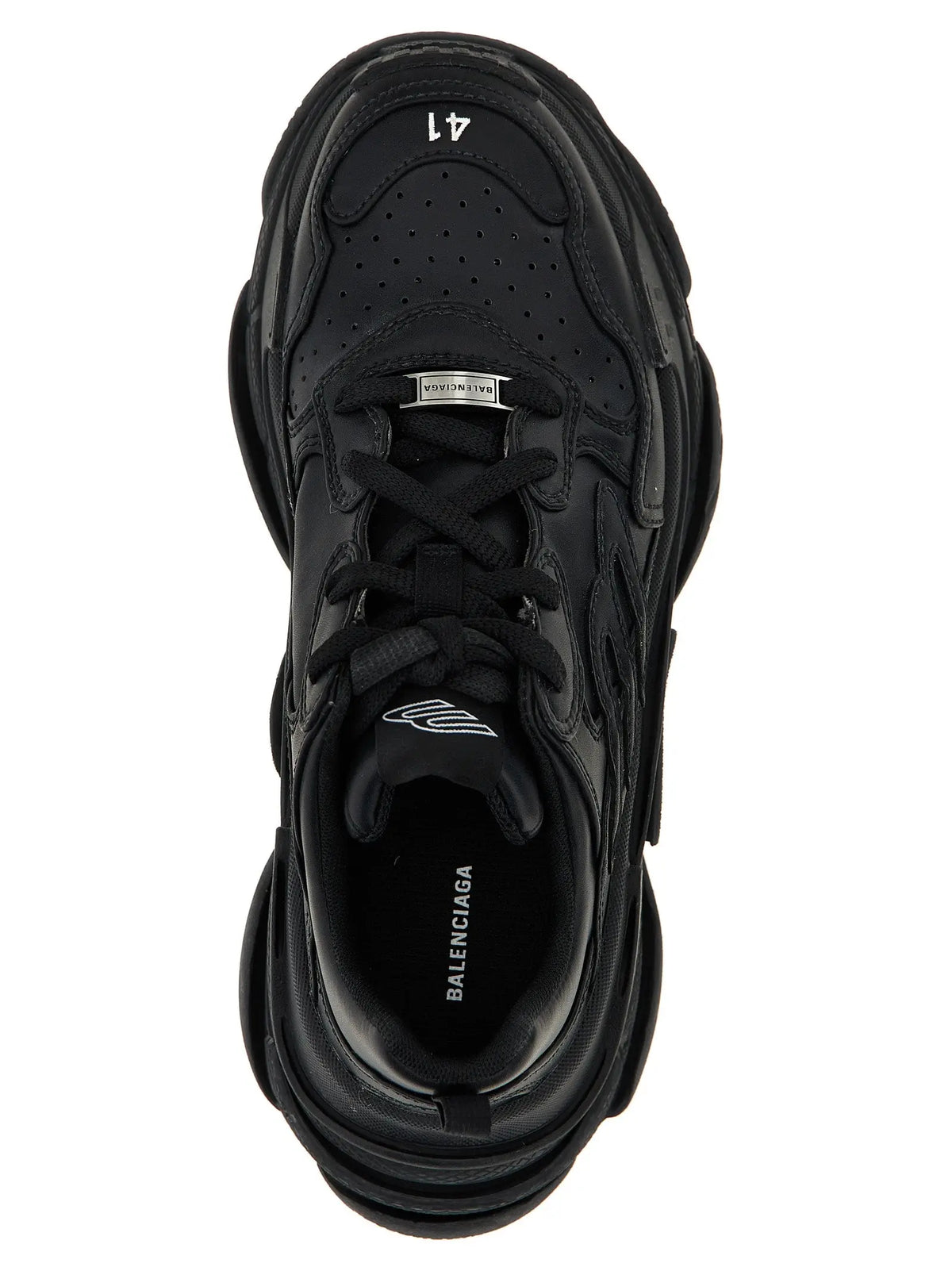 Baskets athlétiques balenciaga noires en polyéthylène avec semelle en caoutchouc chunky et tige en cuir perforé