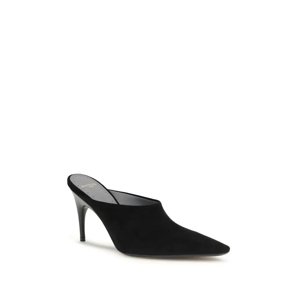 Balenciaga mules en cuir suédé noir avec bout pointu élégant et talon aiguille fin